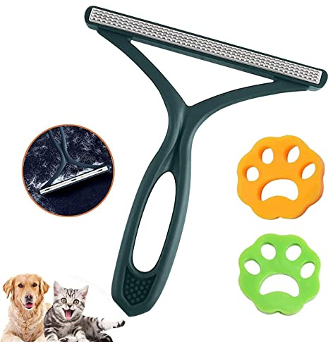 1 quitapelusas portátil de doble cara para jerséis, abrigos, alfombras, puntos, pelo de mascotas, cepillo para 2 unidades para lavadora, color verde