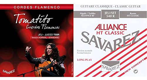 Savarez Flamenco T50R Klassische Gitarre Saitensatz für Savarez Flamenco T50R & 540R 6-saitiger Carbon-Klassikgitarrensatz Normalspannung Multi