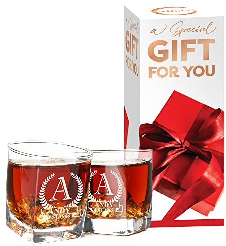 AIGAT Juego de 2 vasos de whisky personalizados de 270 ml, 48 diseños diferentes