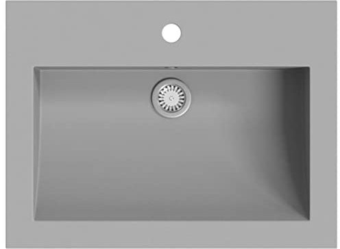 Waschbecken Rechteckig 60x45 cm Granitbecken Waschtisch Waschplatz Handwaschbecken Aufsatzwaschbecken Waschschale Aufsatzwaschtisch mit Wasserhahnloch, Grau