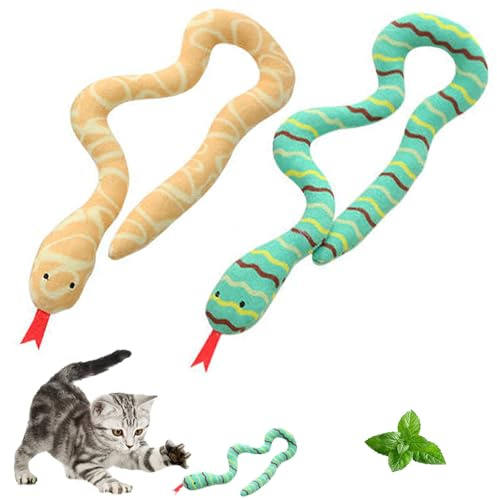 YUDANSI Juguetes de Hierba gatera para Gatos de Interior, Paquete de 2 Serpientes Suaves para Gatito, Juguete de Peluche Interactivo para Caza de Gatitos y Limpieza de Dientes