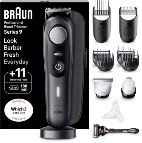Braun Beard Trimmer Series 9 BT9441, Beard Trimmer Men Rechargeable, Trimmer with Barber Tools and 180-min Runtime, Hair and Beard Trimmers for Men, Black