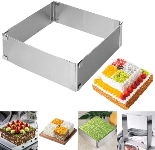 Marco para hornear rectangular, ajustable, anillo para tartas, rectangular, ajustable, marco para tartas, 15-28 cm, anillo rectangular para tartas, ajustable, para hornear, decorar, borde de bandeja