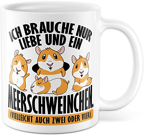 Meerschweinchen Tasse lustige Meerschwein Kaffeetasse Geschenk Kaffee-Becher Meersau süß Geschenkidee Mädchen Kollegin Humor Tante Freundin Cartoon Aufdruck witzig Haustier Ferkel (Weiß)