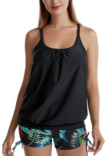 IHCEMIH - Traje de baño para mujer, 2 piezas, Tankini push up acolchado de cintura alta, trajes de baño para piscina, playa, natación, verano, ropa de playa, deporte, vintage, con estampado, conjunto