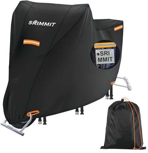 Motorcycle Cover Heavy Duty, 420D Universal Motorbike Covers, Sun,Waterproof Outdoor Protection,with License Plate Window, 4 Reflective Strips, Lock-Holes Storage Bag(L 86 x 37 x 43)