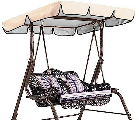 Replacement Canopy Swing Seat Chair, 2 or 3 Seater Garden Swing Chair Cover Waterproof Anti-UV Pew Covers for Sun Shade Outdoor Seat, Beige