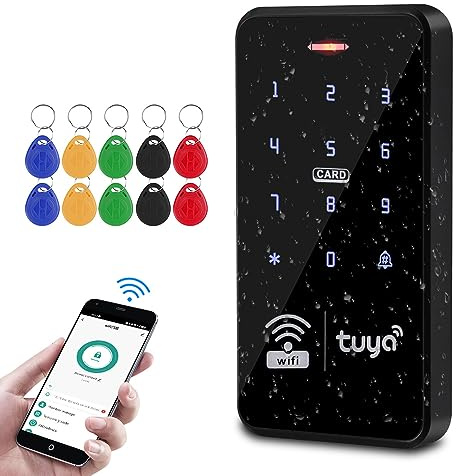FUSYTULY Clavier de Contrôle d'accès WiFi Tuya IP68 étanche RFID 125 KHz 13,56 MHz Contrôle d'accès Système Tactile Double Fréquence + 10 porte-clés