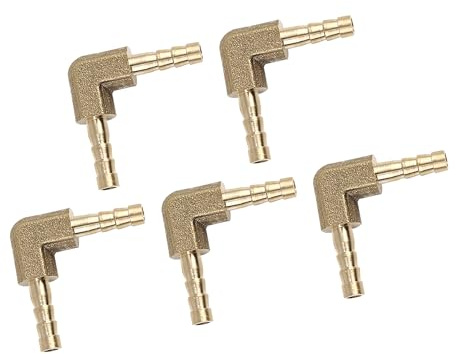 A ABSOPRO Hose Barb Elbow 90 Degree Brass Fitting for Air Oil 4mm 5pcs | 4mm Brass Barb Elbow, 90 Degree Male Thread Connector, for Air Water Gas Oil, 5pcs