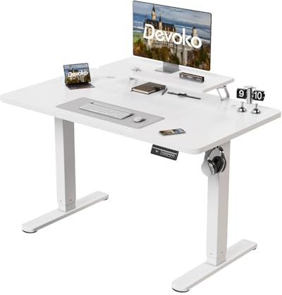 Devoko 120 x 60cm Standing Desk with Monitor Stand, Height Adjustable Electric Standing Desk, Stand Up Table for Home Office with 2 Memory Smart Pannel (White)