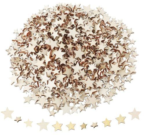 GoldRock 200 Stk Holzsterne zum Basteln Streudeko Weihnachten,4 Größen Sterne Holz Klein,Sterne Deko Konfetti,Holz Sterne Tischdeko,Weihnachtsdeko Basteln,Sterne Basteln 1-2 cm für Hochzeit,Geburtstag