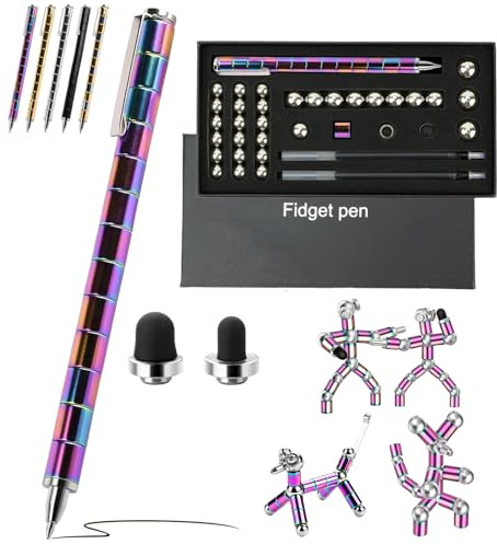 Magnetic Pen Fidget Pen for Adults,Teens,Rainbow Magnet Ballpoint Pen Fidget Gel Pen,Decompression Magnetic Metal Pen,Magnet Writing Gifts for Birthday,Christmas Stocking Filler
