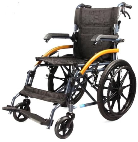 Foldable Wheelchair Lightweight 14 KG Folding Self Propelled Wheelchair Mobility Chair Foldable Footrest Four Breaks Flip Up Armrest