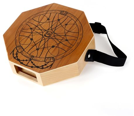 summina Handtrommeln Schlagzeug Cajon-Holztrommel, zweifarbig, flache Handtrommel, Log-Farbschlaginstrument mit verstellbarem Riemen, tragbare achteckige Trommel für Anfänger