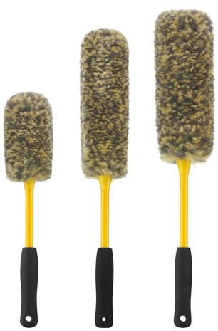 brushdepot Kit de cepillos de Lavado de Coche sin Metal para Ruedas, Llantas, radios, Rejillas, jambas de Puerta, áreas del Motor, 3 Piezas (Amarillo)