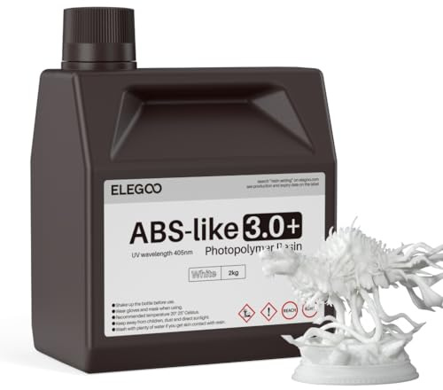 ELEGOO ABS-Like Resin 3.0 Plus, Verbessertes 3D-Drucker Photopolymer Harz, Höhere Hitzebeständigkeit, Schnelle Aushärtung, Hohe Präzision, Nicht Spröde, Weiß 2000g