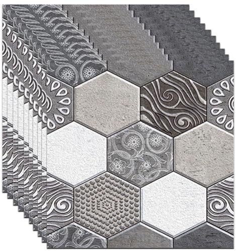 Aublinto Selbstklebender Backsplash wandfliesen aufkleber mit ziegelstruktur mit Aluminiumfolie auf der Rückseite selbstklebende PVC-Tapete für Innenwanddekoration 10 Stück 30 x 30 cm