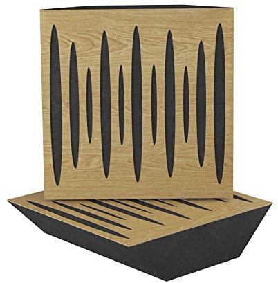 2er-Pack – Akustik-Eck-Bassfalle | 50x50x10cm | Akustikbehandlung für Aufnahmestudios | Schalldämmung - Absorption - Diffusion - Reflexion | Farbe: [x2 PULSE-150mm | Eiche]