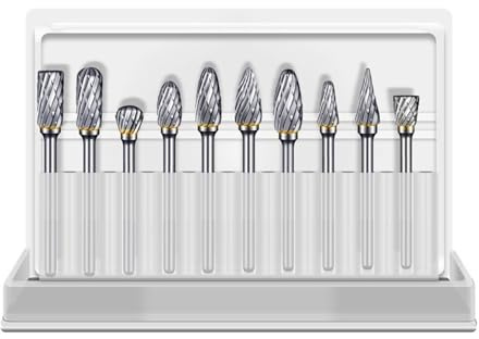 AWAVM Tungsten Carbide Steel Double Cut Rotary Burrs Set for Rotary Tool, 10pcs 1/8 inches Shank Fits Rotary Tool for Grinder Drill, DIY Woodworking Carving, Metal Polishing, Engraving, Drilling