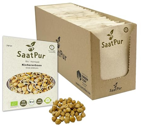 SaatPur Bio Keimsprossen - Keimsaat für Kichererbsen Sprossen - Microgreen - Großes Tray mit 20 Portionstüten je 90g