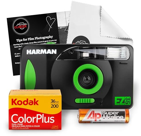 Harman EZ35 Reusable Film Camera Bundle - Includes Kodak Colorplus 200 Film (36 Exposures), Battery, Lens Cloth & Photography Tips Card