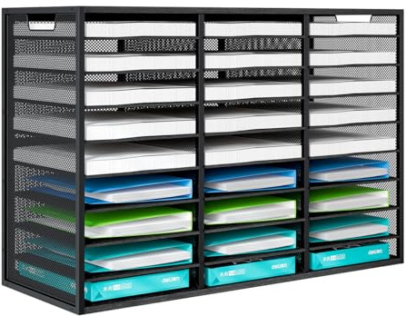 PAG-Mass 27 Fächer Hohe Kapazität Briefablage, Verstellbarer Post-Organizer Ablagefächer Stapelbar Dokumentenablage a4 Schreibtisch-Papierablage-Organizer für Büro/Zuhause/Schule,Schwarz