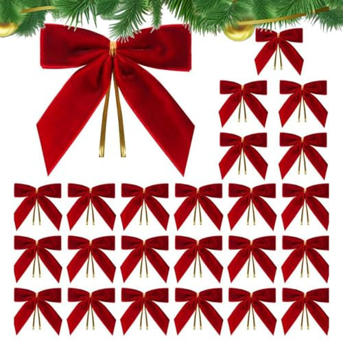 Eventerde 24 Stück Tannenbaum Schleifen Samt, Stück Rote Samtschleifen Für Christbaumschmuck, Schleifen Samt Christbaum, Weihnachtsschleifen, Weihnachten Dekorationen, 9cm Weihnachtsbaum Deko