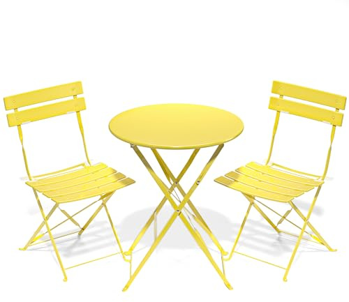 RELAX FIELD Folding Bistro Table and Chairs Set of 2, Balcony Furniture, Outdoor Garden Bistro Set for 2, Small Garden Furniture Set 3 Piece, Yellow