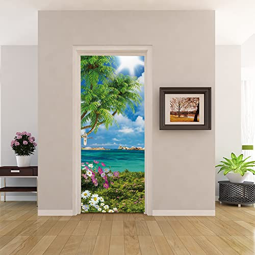3D Türtapete 70x200 Türaufkleber Selbstklebend Türfolie Poster Fototapete Türbilder Türtattoos Wasserdichte Tür Stickers für Kinderzimmer Wohnzimmer Badezimmer Meerblick