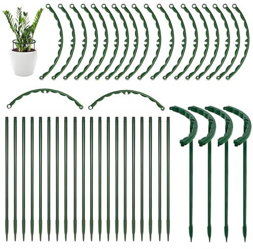 Pflanzenstütze, 48 Stück Kunststoff Pflanzen Stützring,25 x 14 cm Pflanzenstütze rund, Kunststoff Halbrunde Garten Pflanzenhalter, Garten Pflanzenring, für Pflanzen, Blumen, Gemüse