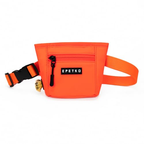 EPETKO Leckerlibeutel für Hunde mit Metall-Gürtelclip, Leistungsstarke Magnetverschluss Gerät Beutel Leckerli Hund Gürtel, Große Kapazität Hund Leckerli Tasche Beutel mit Poop Bag Dispenser (Orange)