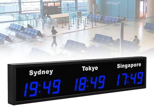 Orologio con fusi orari mondiali, orologio digitale da parete con più fusi orari, orologio con fuso orario mondiale per 3/4 città, per aziende multinazionali, aeroporti internazionali,3City-Blue