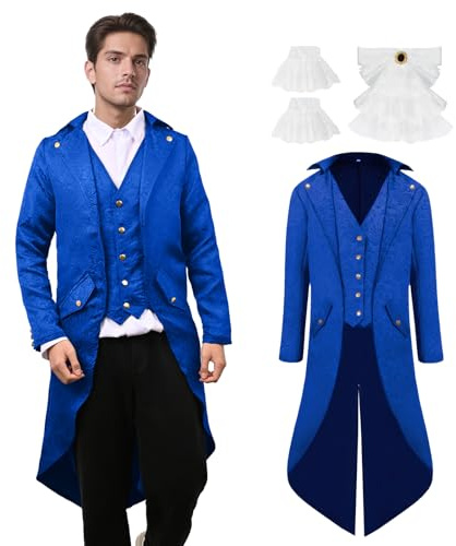 YORDET Cappotto da uomo medievale steampunk gotico retrò cappotto vittoriano giacca da uomo vampiro costumi cosplay (Blu, 3XL)