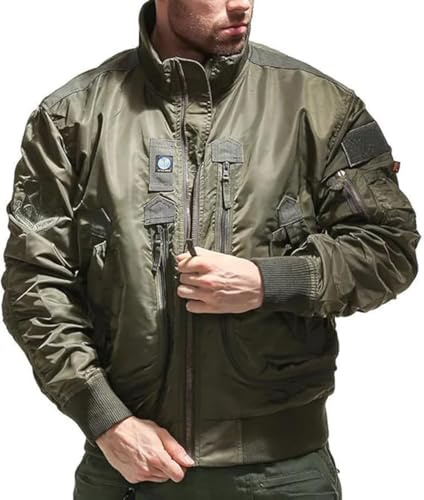 FM2018XSL Giubbotto Bomber Uomo Multitasche Militare Giacca da Cargo Casuale Giacche da Volo Sportiva Cappotto Primavera Autunno,M,Verde 01