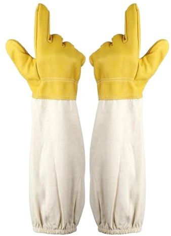 ERMWALR Ziegenleder-Imkerhandschuhe, stichfeste Imkerhandschuhe, | für Männer und Frauen geeignet, Imkerzubehör, Imkerhandschuhe mit belüfteten Manschetten (Gelb, XXL)