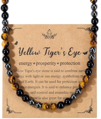 JSDDE Collier Perles en Pierres et Cristaux Naturelles pour Homme Femme Collier Triple Protection en Oeil de Tigre Obsidienne Hématite Pierres Précieuses Bijoux Amulette Cadeau Spirituel 6mm