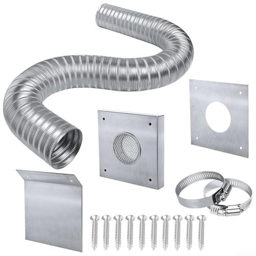 Besttoolifes 2 Inch Pellet Stove Fresh Air Intake Kit With 60 Inch Aluminum Pipe Cold Air System For Wood Pellet Stoves With Wall Plate Screen