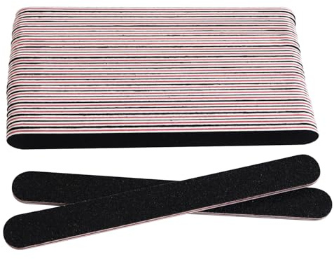 100/180 Grit Nail Files Set, 25Pcs Professional Nail Files for Natural or Acrylic Nails, Double-Sided Fingernails Buffer File for Home Salon - Black