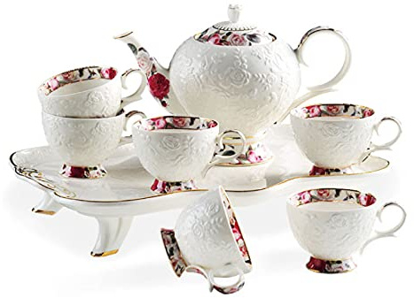 Set da tè con teiera Set da tè Set da tè pomeridiano Set da Tazze da caffè Set da Tazze da tè in Porcellana con Vassoio da tè