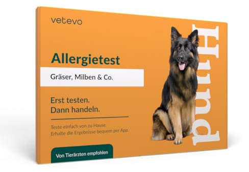 vetevo Allergietest Hund - Gräser, Milben & Pollen - 62 Substanzen | Speichel- & Fellprobe bequem von zu Hause, bei Juckreiz, Durchfall & Pfotenlecken
