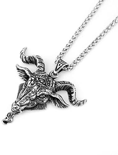 ZIAFRPN Collana gotica Moda Testa di Capra Ciondolo Collana Per Gli Uomini Vintage Punk Pentagramma Pan Dio Cranio Collane Amuleto Gioielli Regali congratulazioni regali