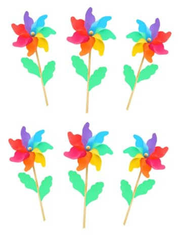 YARNOW 6pcs Colorful Wooden Pinwheels for Garden Decor Windmill with Rotating Blades Balcony Lawn Decoration Creative Outdoor Fun
