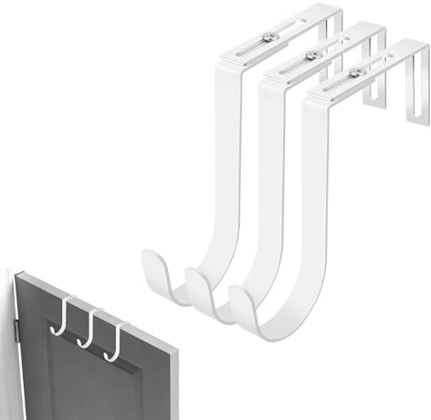 Ulvironte 3Pcs Over The Door Hooks, Adjustable Cubicle Hooks, White Heavy Duty Over Door Hook, Hanging Clothes Organizer Towel Rack for Living Room, Bathroom, Bedroom, Kitchen Hanging Clothes, Towels