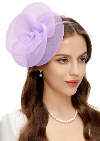 BABEYOND Women Fascinator Hat Mesh Flowers Headband Hat | pearl & mesh flowers fascinator, vintage headwear with hair clip, fascinator for weddings, race day & cocktail party