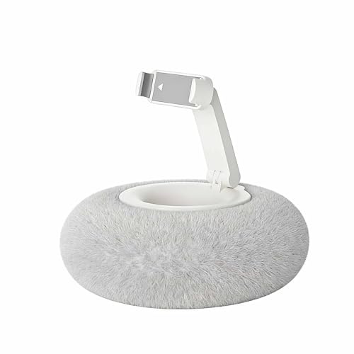 QCDZSW Chill Nest Handyhalterung, Tablet-Ständerkissen for Lesen, Verstellbarer 360° drehbarer Clip & 180° Faltbarer Arm, Handyhalterung mit Snackschale, flauschig, for Lesen und Fernsehen(Gray B)