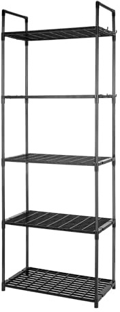 EVERGOODS Freestanding Multi‑Tier Utility Storage Rack, Metal & Plastic Organizer Shelf for Kitchen, Bathroom, Living Room, Microwave, Books & Small Appliances (Black)
