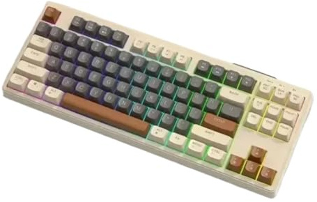 VmugDVoqb Teclado inalámbrico de Modo Dual, sensación mecánica, Gaming Office, silencioso, PBT, Tapa de Bola, luz de Arco Iris, Compatible con M87(Coffee)