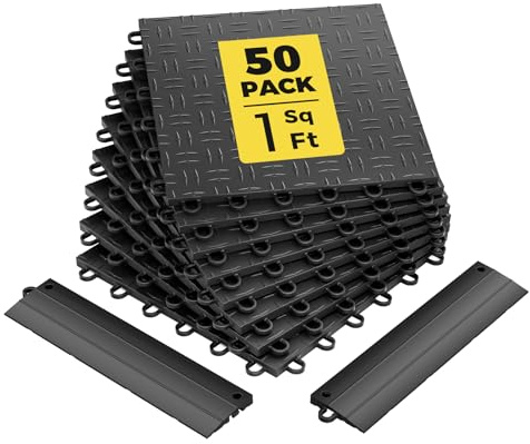 CAMMOO Piastrelle per pavimenti per garage, resistenti, ad incastro, 30,5 x 30,5 cm, confezione da 50, colore nero, capacità 4535,9 kg, design a prova di deformazione e antiscivolo, riduzione del