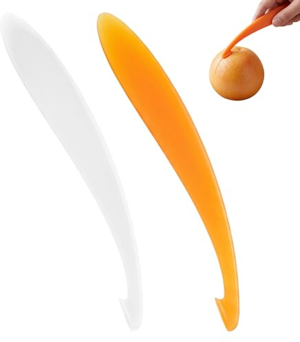 2 stycken apelsinskalare, 15 cm plast orange skalare, äppelsinskalare, apelsinskalningsverktyg, effektiv citrusskalare, kökstillbehör, för citrusfrukter, för kök och vardag (orange, vit)