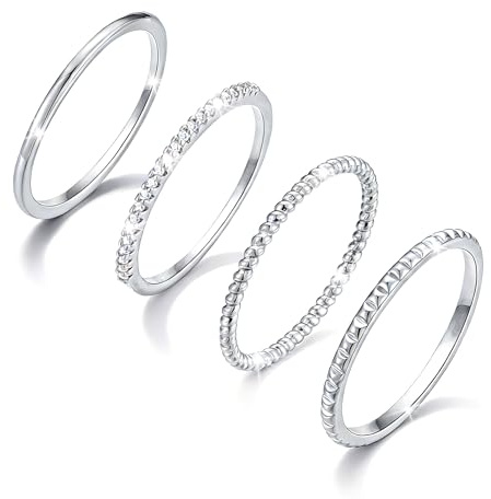 Lunvky Sterling Silver Stacking Rings for Women Girls 14K Gold Plated Ring Non Tarnish Thin Trendy Stackable Dainty Finger Pinky Thumb Wedding Band Rings Set Jewellery Gifts Silver Twist Size 6